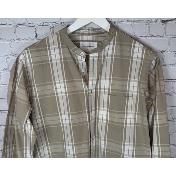 URBAN RESEARCH DOORS Women’s Tan Cream Plaid Rummy Stand Collar Shirt Size 38 - Picture 2 of 6